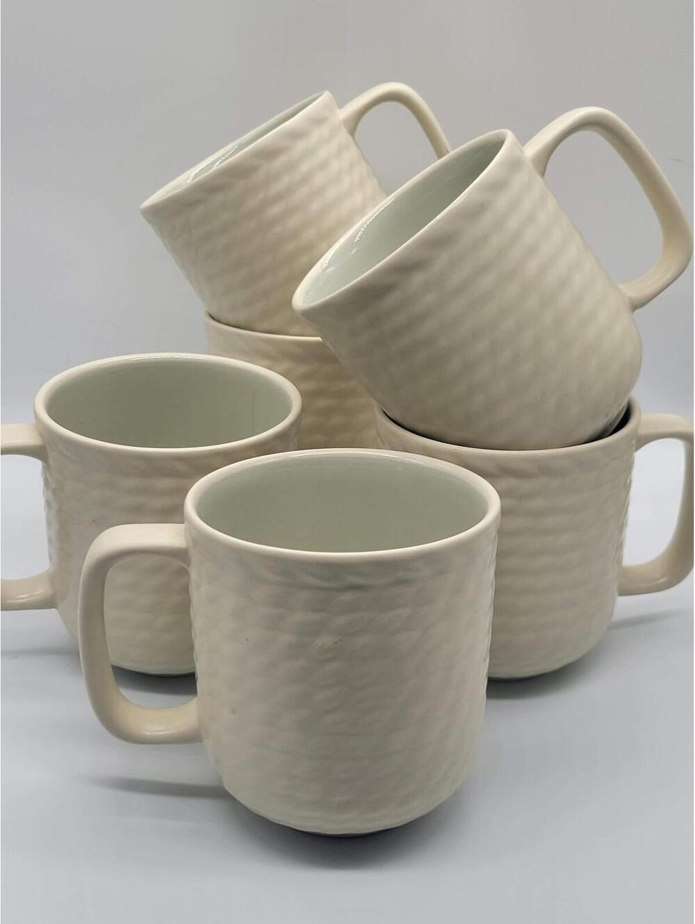 Vintage Wedgwood Stoneware Coffee Mugs Set Of 6 Beige Stone Harbor Seagrass